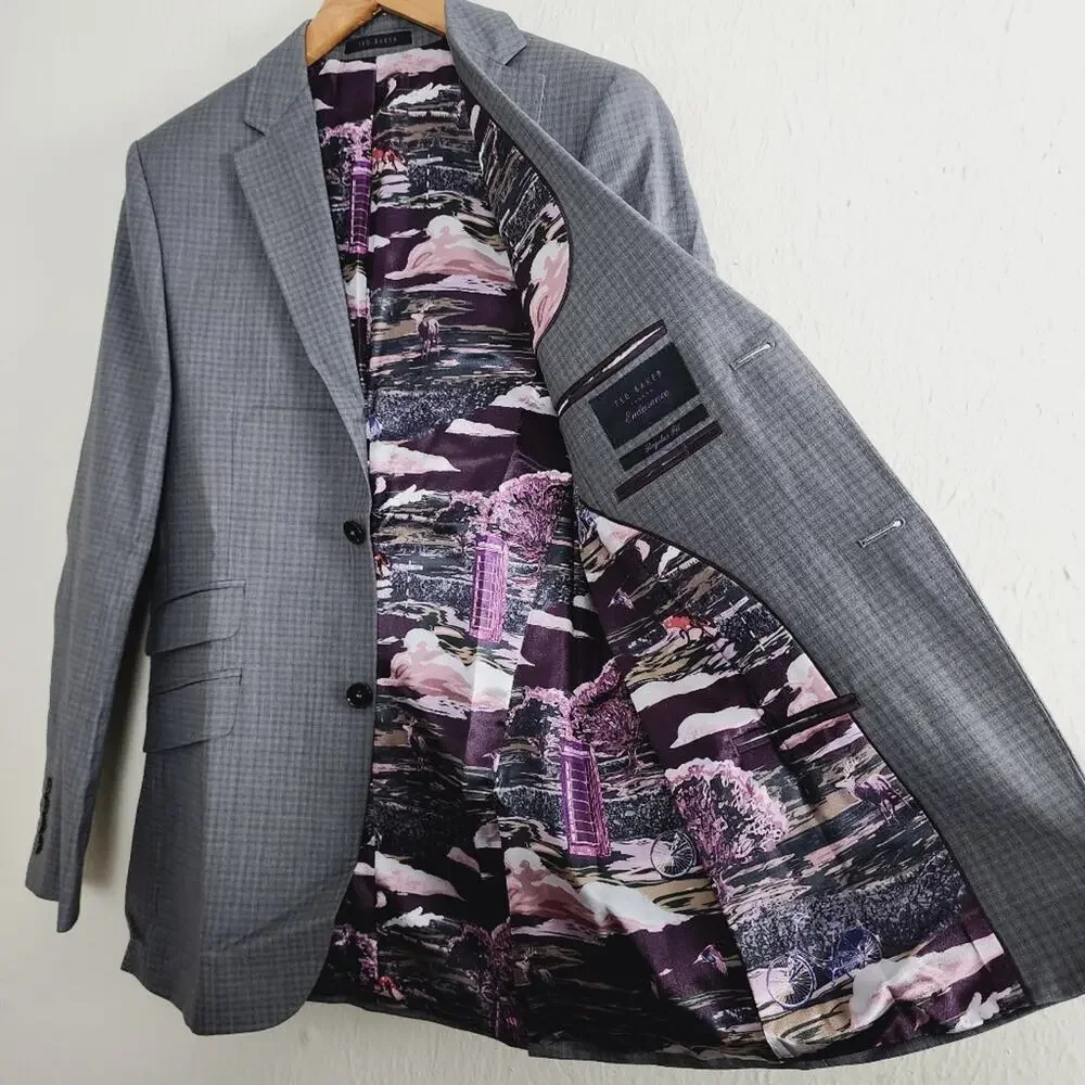 Ted Baker London Endurance Grey Check Wool Suit Jacket Blazer Sport Coat Men 36R